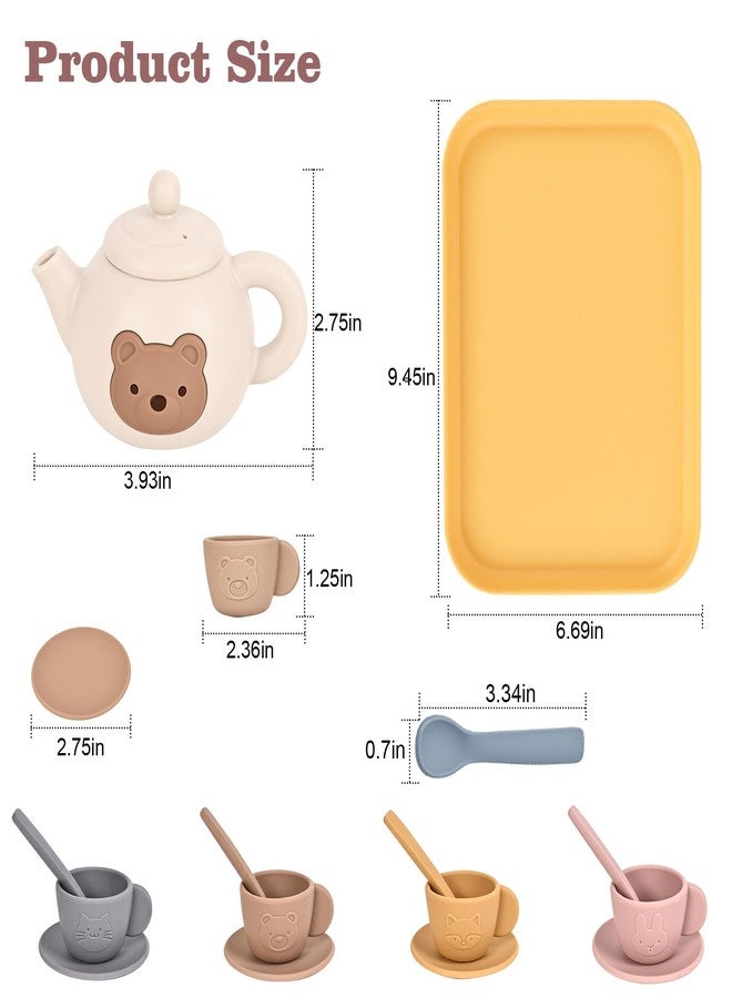 YOFOTHS Kids Silicone Tea Party Set, Pretend Play Tea Set with Teapot, 4 Cups with Saucers, Tray and Scoops, Safe Kitchen Toys for Ages 3-6 - Image 3